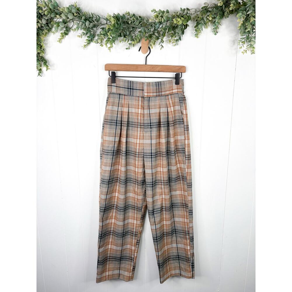 ✨2/$30✨ Urban Outfitters Paige Yellow Plaid High Rise Crop Pants Small Pleated - Picture 2 of 8